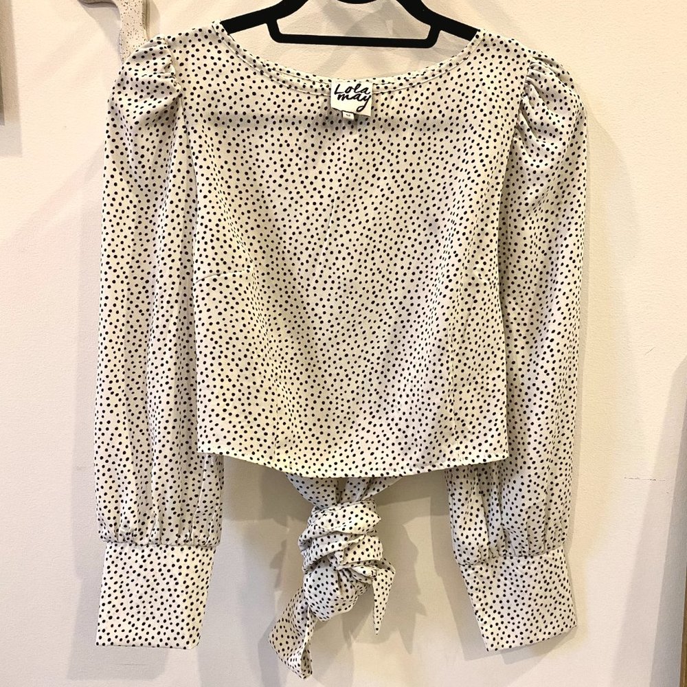 WHITE POLKA DOT WRAP AROUND BLOUSE - Sz  6/8